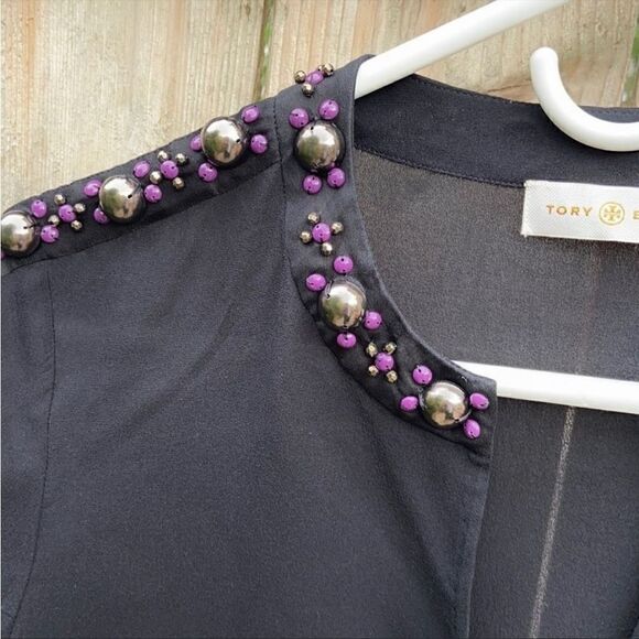 EUC Tory Burch Beaded 100% Silk Peplum Mezair Tunic Top Size XS - Picture 7 of 10